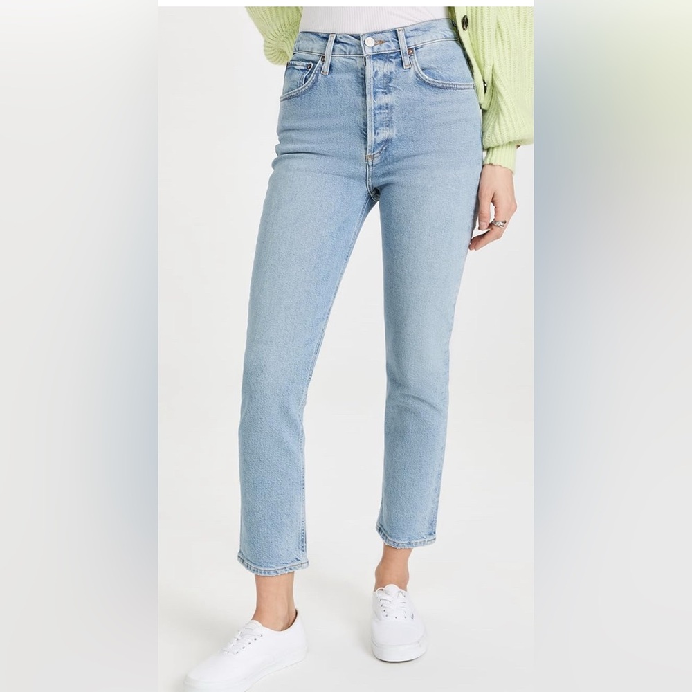 Agolde Riley cropped high waist jean in shiver. Size 28